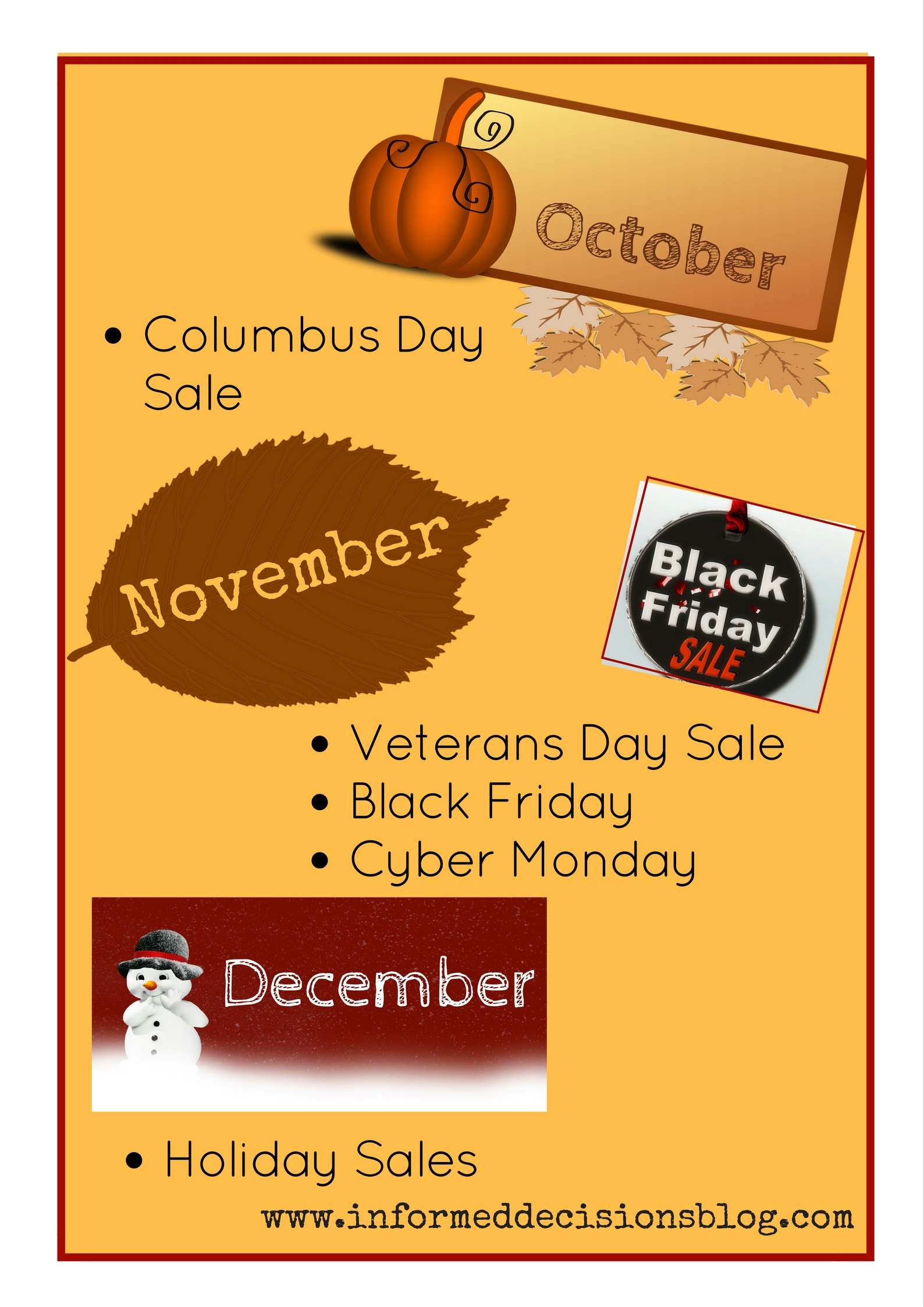 October - December Shopping calendar
